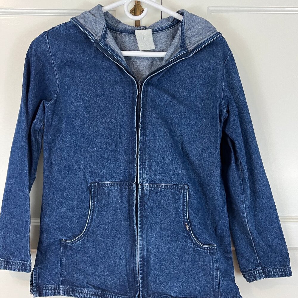 Vintage CHIC Womans Hoodie Small - Blue Denim Full Zip-up - 90s Jacket w/Pockets